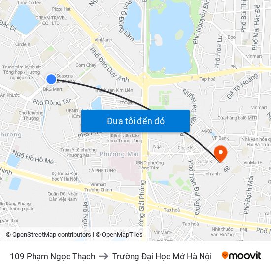 109 Phạm Ngọc Thạch to Trường Đại Học Mở Hà Nội map
