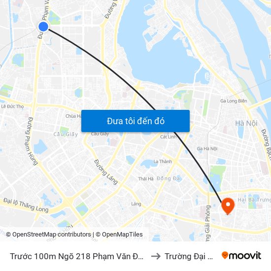 Trước 100m Ngõ 218 Phạm Văn Đồng (Đối Diện Công Viên Hòa Bình) to Trường Đại Học Mở Hà Nội map