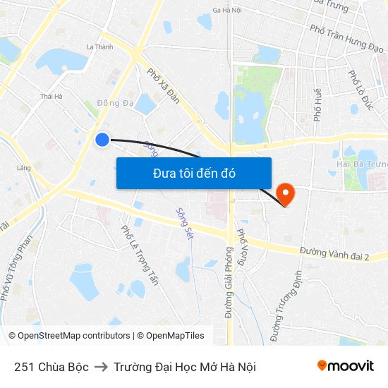 251 Chùa Bộc to Trường Đại Học Mở Hà Nội map