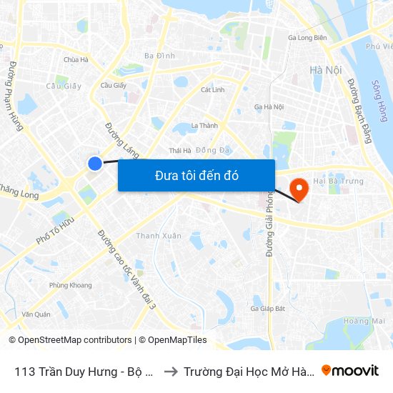 113 Trần Duy Hưng - Bộ Khcn to Trường Đại Học Mở Hà Nội map