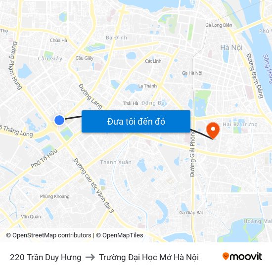 220 Trần Duy Hưng to Trường Đại Học Mở Hà Nội map