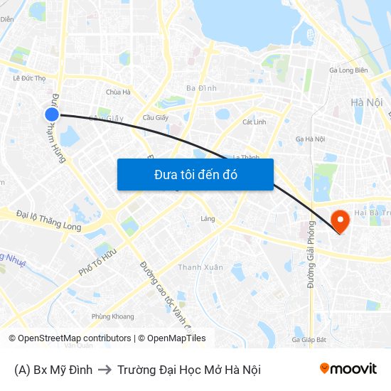 (A) Bx Mỹ Đình to Trường Đại Học Mở Hà Nội map