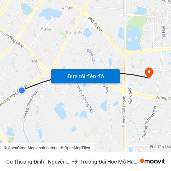 Ga Thượng Đình - Nguyễn Trãi to Trường Đại Học Mở Hà Nội map