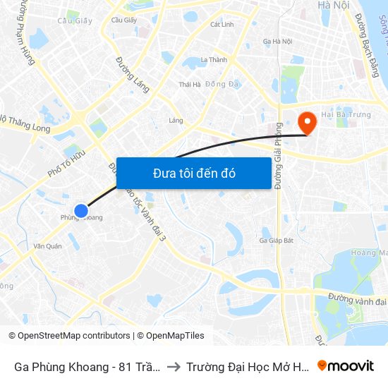 Ga Phùng Khoang - 81 Trần Phú to Trường Đại Học Mở Hà Nội map
