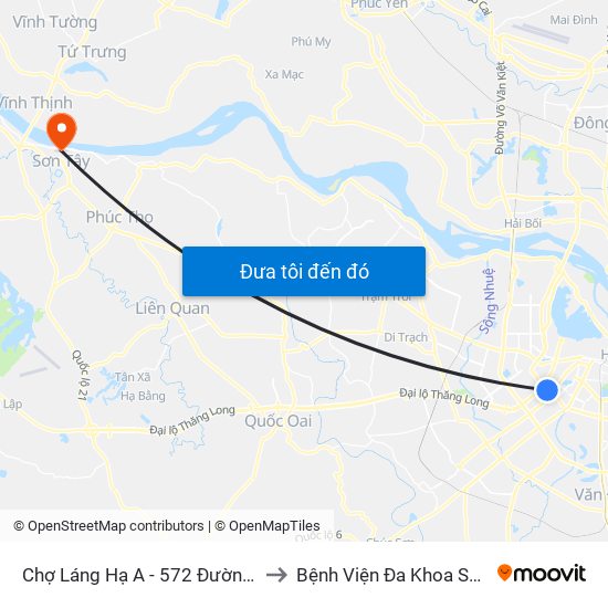 Chợ Láng Hạ A - 572 Đường Láng to Bệnh Viện Đa Khoa Sơn Tây map