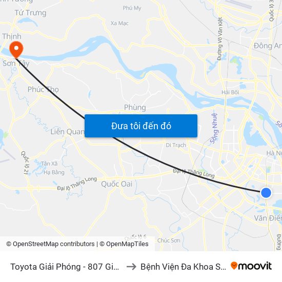 Toyota Giải Phóng - 807 Giải Phóng to Bệnh Viện Đa Khoa Sơn Tây map