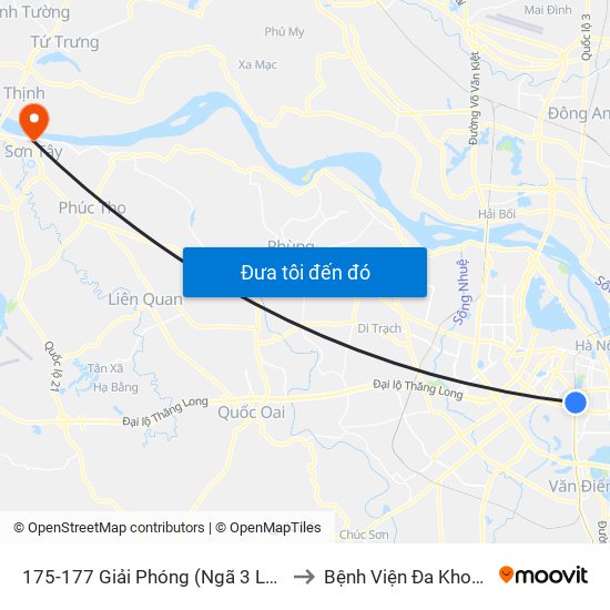 175-177 Giải Phóng (Ngã 3 Lê Thanh Nghị) to Bệnh Viện Đa Khoa Sơn Tây map