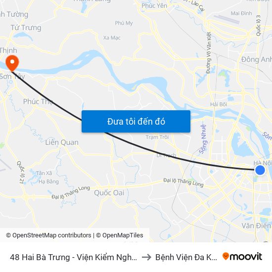 48 Hai Bà Trưng - Viện Kiểm Nghiệm Thuốc Trung Ương to Bệnh Viện Đa Khoa Sơn Tây map