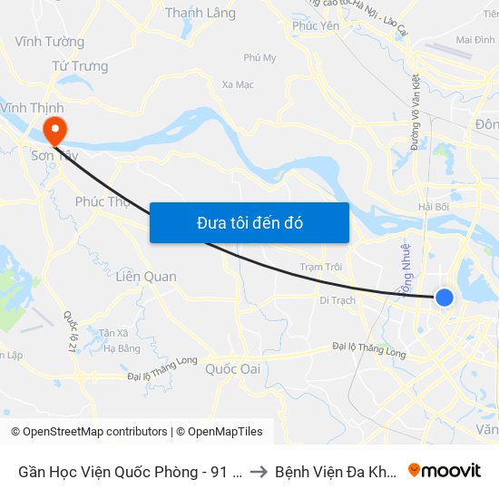 Gần Học Viện Quốc Phòng - 91 Hoàng Quốc Việt to Bệnh Viện Đa Khoa Sơn Tây map