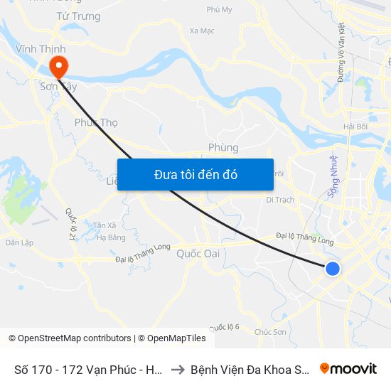 Số 170 - 172 Vạn Phúc - Hà Đông to Bệnh Viện Đa Khoa Sơn Tây map