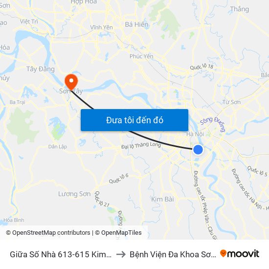 Giữa Số Nhà 613-615 Kim Ngưu to Bệnh Viện Đa Khoa Sơn Tây map