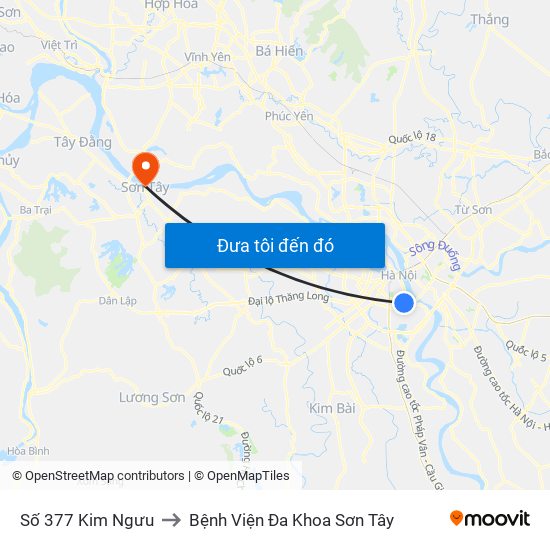 Số 377 Kim Ngưu to Bệnh Viện Đa Khoa Sơn Tây map