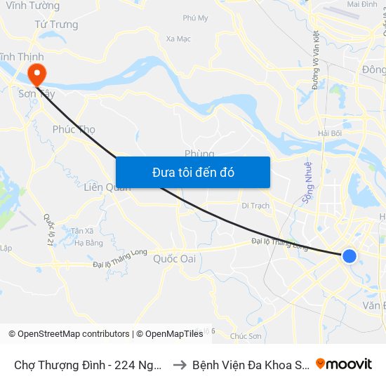 Chợ Thượng Đình - 224 Nguyễn Trãi to Bệnh Viện Đa Khoa Sơn Tây map