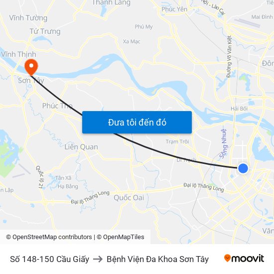 Số 148-150 Cầu Giấy to Bệnh Viện Đa Khoa Sơn Tây map