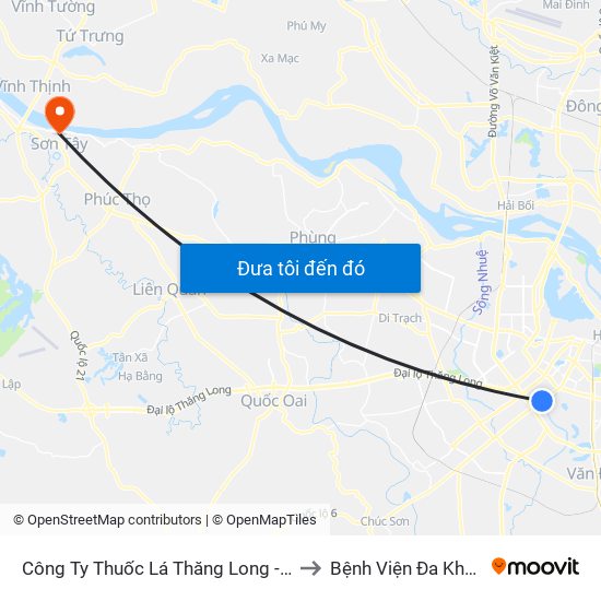 Công Ty Thuốc Lá Thăng Long - 235 Nguyễn Trãi to Bệnh Viện Đa Khoa Sơn Tây map