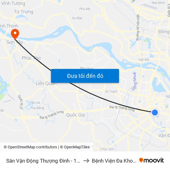 Sân Vận Động Thượng Đình - 129 Nguyễn Trãi to Bệnh Viện Đa Khoa Sơn Tây map