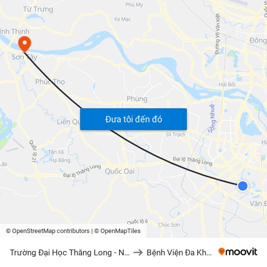 Trường Đại Học Thăng Long - Nghiêm Xuân Yêm to Bệnh Viện Đa Khoa Sơn Tây map