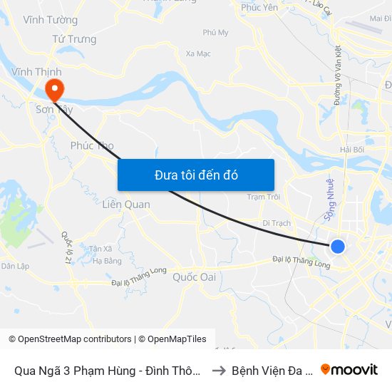 Qua Ngã 3 Phạm Hùng - Đình Thôn (Hướng Đi Phạm Văn Đồng) to Bệnh Viện Đa Khoa Sơn Tây map