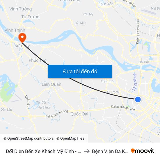 Đối Diện Bến Xe Khách Mỹ Đình - Phạm Hùng (Cột Trước) to Bệnh Viện Đa Khoa Sơn Tây map