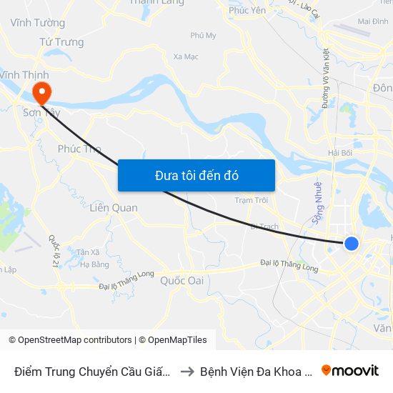 Điểm Trung Chuyển Cầu Giấy - Gtvt 02 to Bệnh Viện Đa Khoa Sơn Tây map