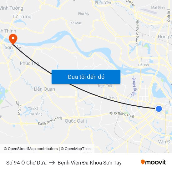 Số 94 Ô Chợ Dừa to Bệnh Viện Đa Khoa Sơn Tây map