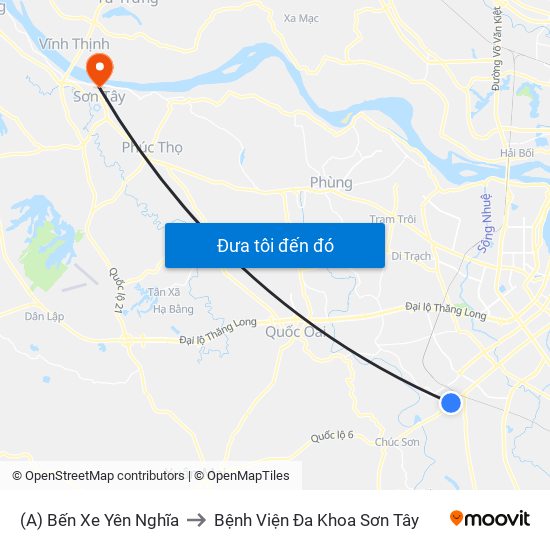 (A) Bến Xe Yên Nghĩa to Bệnh Viện Đa Khoa Sơn Tây map