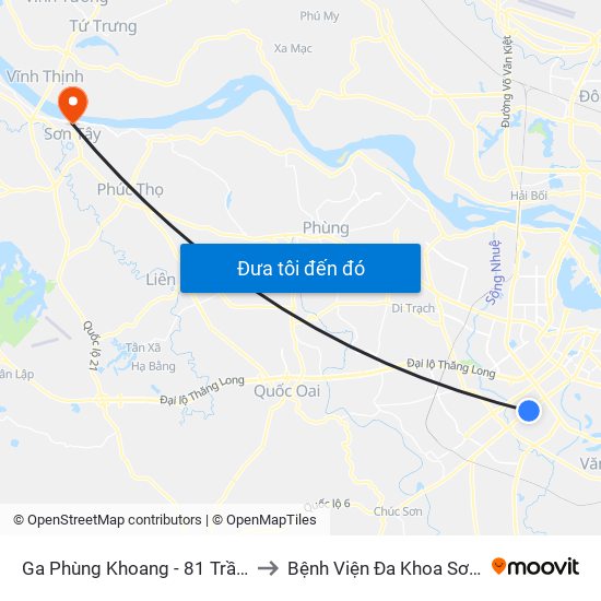 Ga Phùng Khoang - 81 Trần Phú to Bệnh Viện Đa Khoa Sơn Tây map