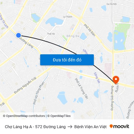 Chợ Láng Hạ A - 572 Đường Láng to Bệnh Viện An Việt map