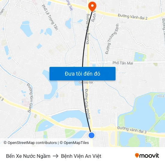 Bến Xe Nước Ngầm to Bệnh Viện An Việt map