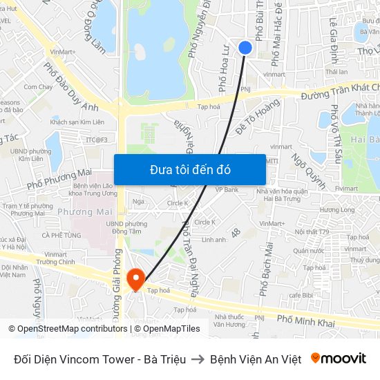 Đối Diện Vincom Tower - Bà Triệu to Bệnh Viện An Việt map