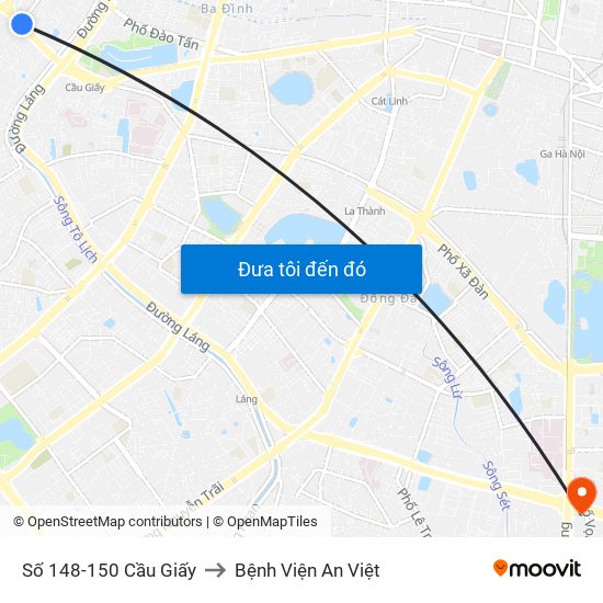 Số 148-150 Cầu Giấy to Bệnh Viện An Việt map