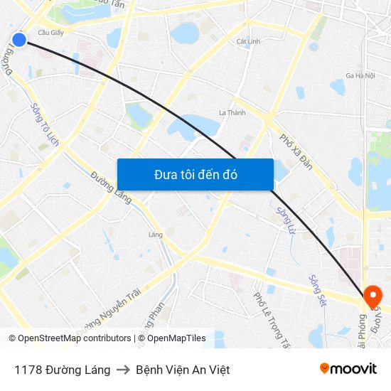 1178 Đường Láng to Bệnh Viện An Việt map