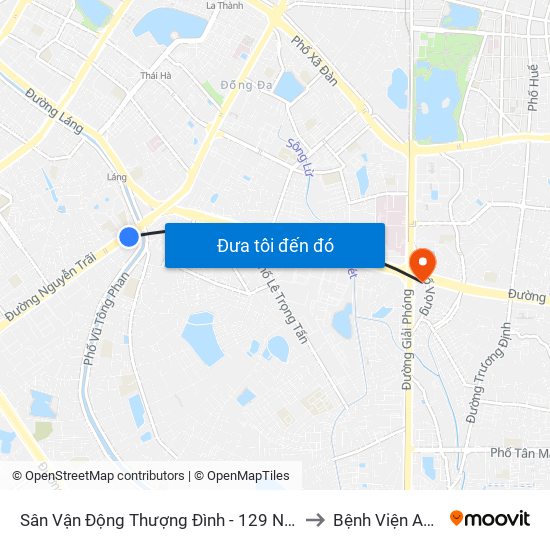 Sân Vận Động Thượng Đình - 129 Nguyễn Trãi to Bệnh Viện An Việt map