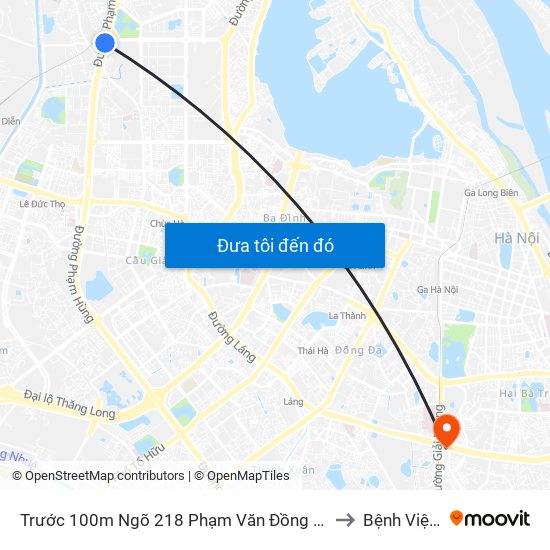 Trước 100m Ngõ 218 Phạm Văn Đồng (Đối Diện Công Viên Hòa Bình) to Bệnh Viện An Việt map