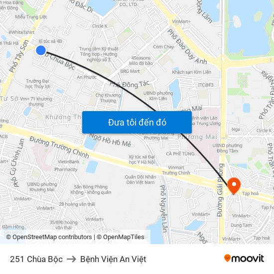 251 Chùa Bộc to Bệnh Viện An Việt map