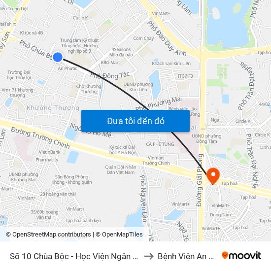 Số 10 Chùa Bộc - Học Viện Ngân Hàng to Bệnh Viện An Việt map