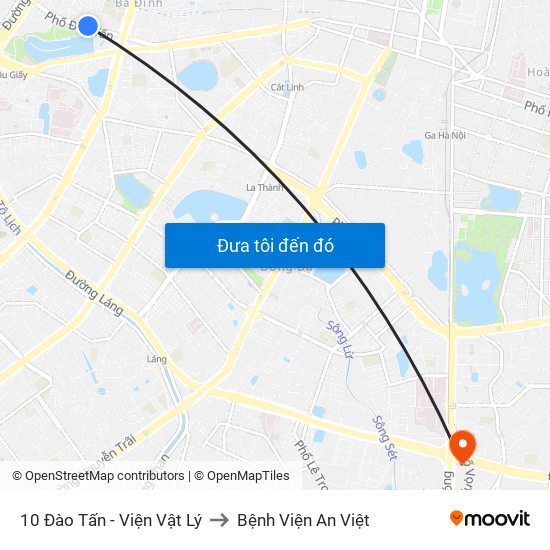 10 Đào Tấn - Viện Vật Lý to Bệnh Viện An Việt map