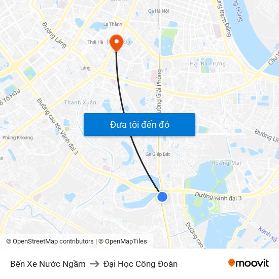 Bến Xe Nước Ngầm to Đại Học Công Đoàn map