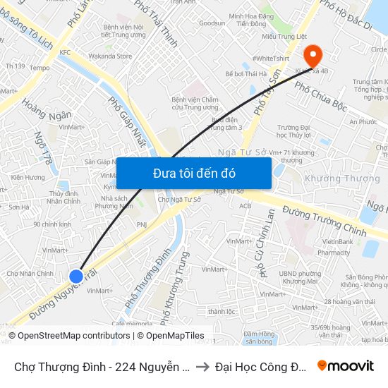 Chợ Thượng Đình - 224 Nguyễn Trãi to Đại Học Công Đoàn map