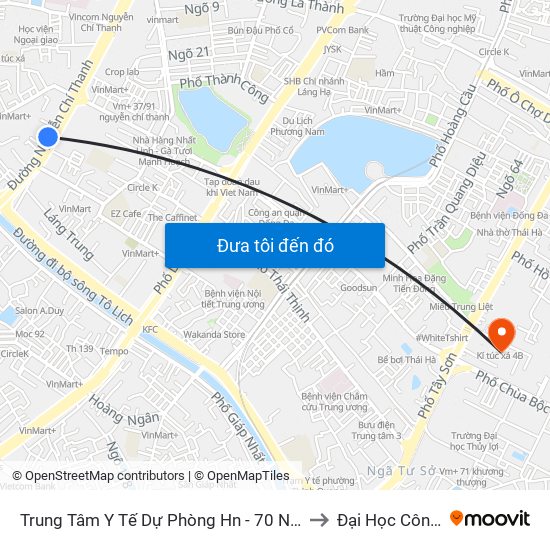 Trung Tâm Y Tế Dự Phòng Hn - 70 Nguyễn Chí Thanh to Đại Học Công Đoàn map