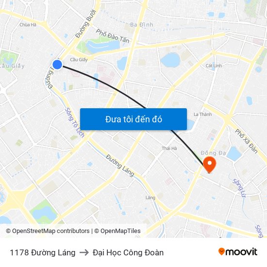 1178 Đường Láng to Đại Học Công Đoàn map