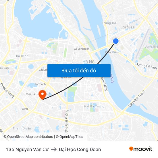 135 Nguyễn Văn Cừ to Đại Học Công Đoàn map