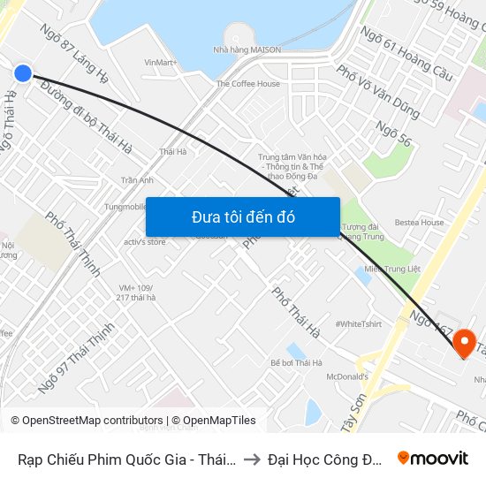 Rạp Chiếu Phim Quốc Gia - Thái Hà to Đại Học Công Đoàn map