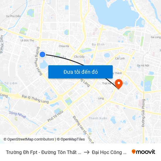 Trường Đh Fpt - Đường Tôn Thất Thuyết to Đại Học Công Đoàn map