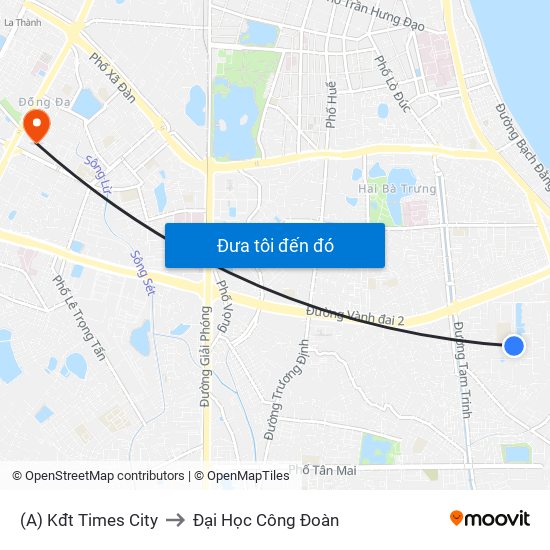 (A) Kđt Times City to Đại Học Công Đoàn map