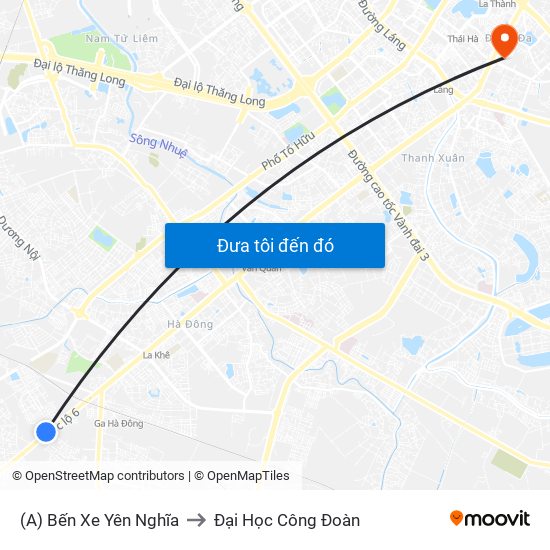 (A) Bến Xe Yên Nghĩa to Đại Học Công Đoàn map