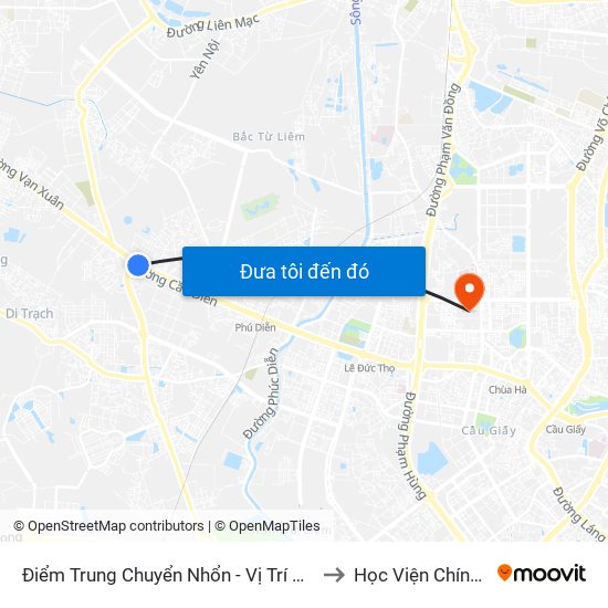 Điểm Trung Chuyển Nhổn - Vị Trí Đỗ Tuyến 20, 29, 32 (Chiều Sơn Tây - Hà Nội)- Đường 32 to Học Viện Chính Trị Quốc Gia Hồ Chí Minh map