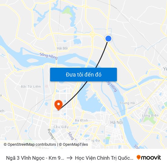 Ngã 3 Vĩnh Ngọc - Km 9+230 Quốc Lộ 3 to Học Viện Chính Trị Quốc Gia Hồ Chí Minh map