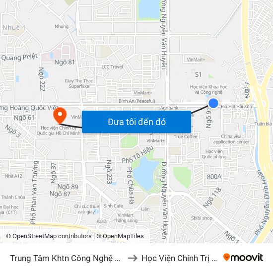 Trung Tâm Khtn Công Nghệ Quốc Gia - 18 Hoàng Quốc Việt to Học Viện Chính Trị Quốc Gia Hồ Chí Minh map
