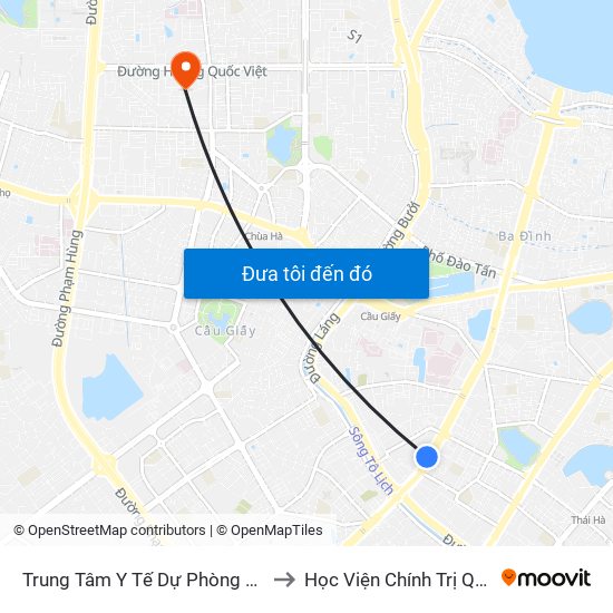 Trung Tâm Y Tế Dự Phòng Hn - 70 Nguyễn Chí Thanh to Học Viện Chính Trị Quốc Gia Hồ Chí Minh map